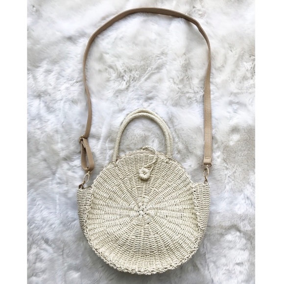 LAST 1❤️TRENDY ROUND LINED STRAW TOTE BAG - Picture 3 of 7